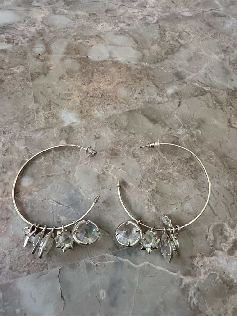 Kendra Scott Silver Crystal Charm Hoop Earrings – Large Statement Hoops